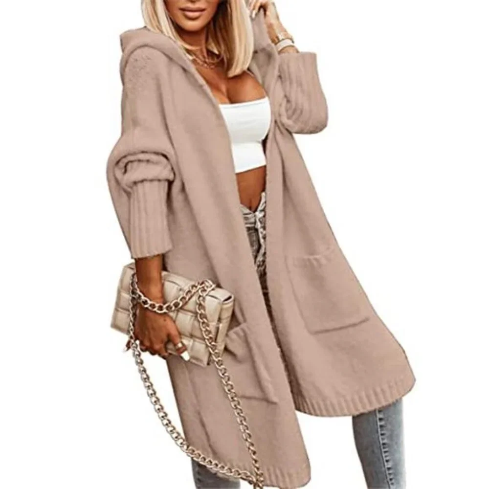 Women's Long Cardigan Cable Knitted Open Front Oversized Hooded Sweater Coat
